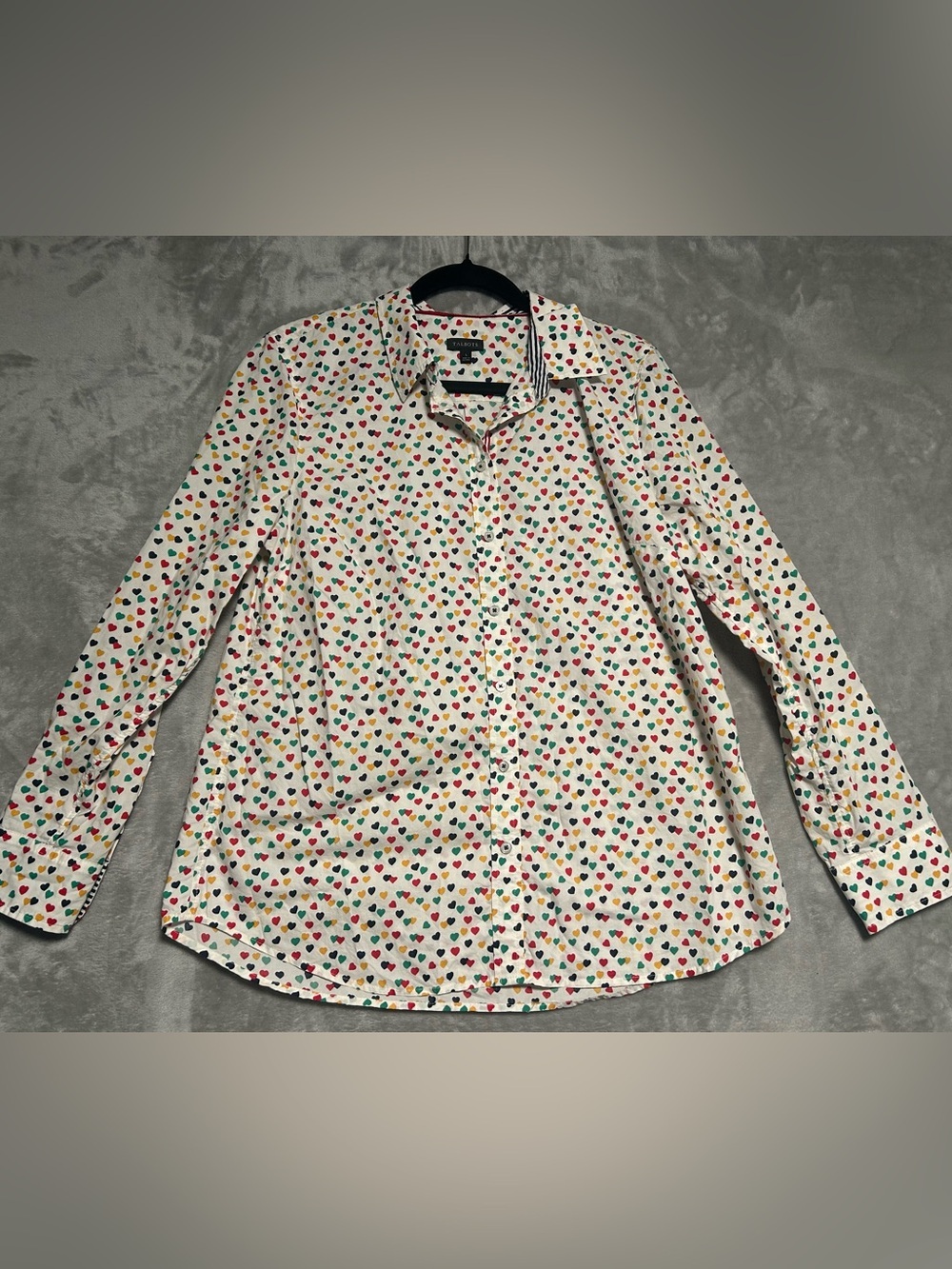 Talbots Button Down Shirt Women’s Large Hearts Colorful White